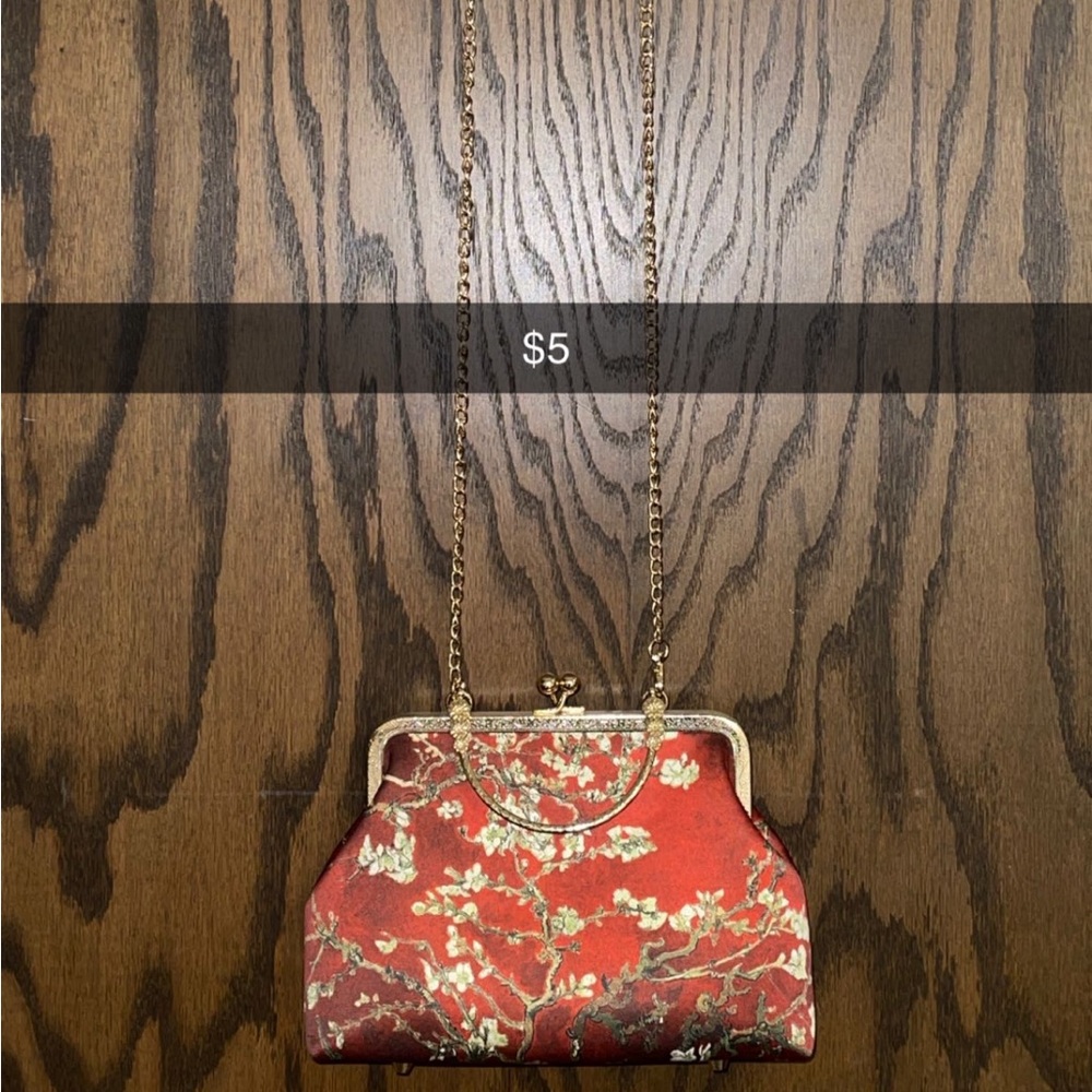 Elegant Floral Women's Bag - Red and Gold